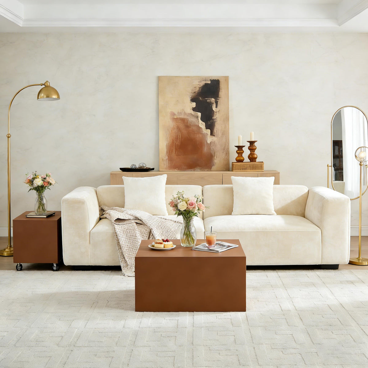 Brown Rolling Leather Coffee Table Set of 2 N574