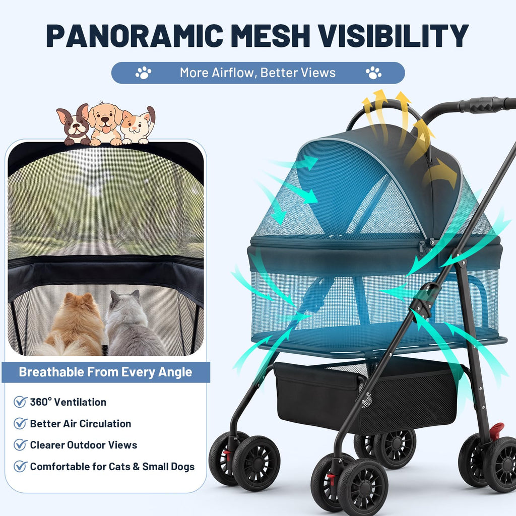 Foldable Pet Stroller with Detachable Carrier Y113579