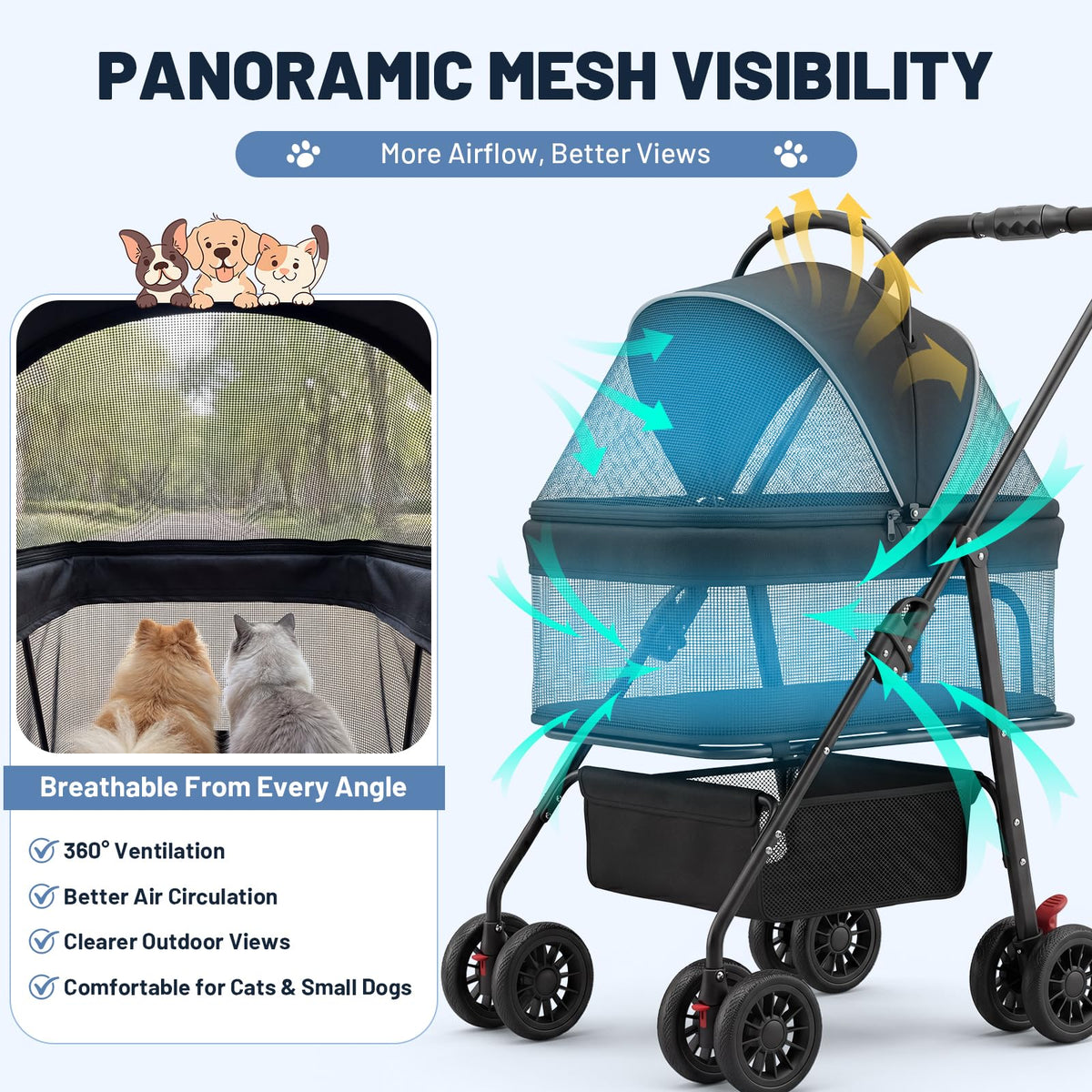 Foldable Pet Stroller with Detachable Carrier Y113579
