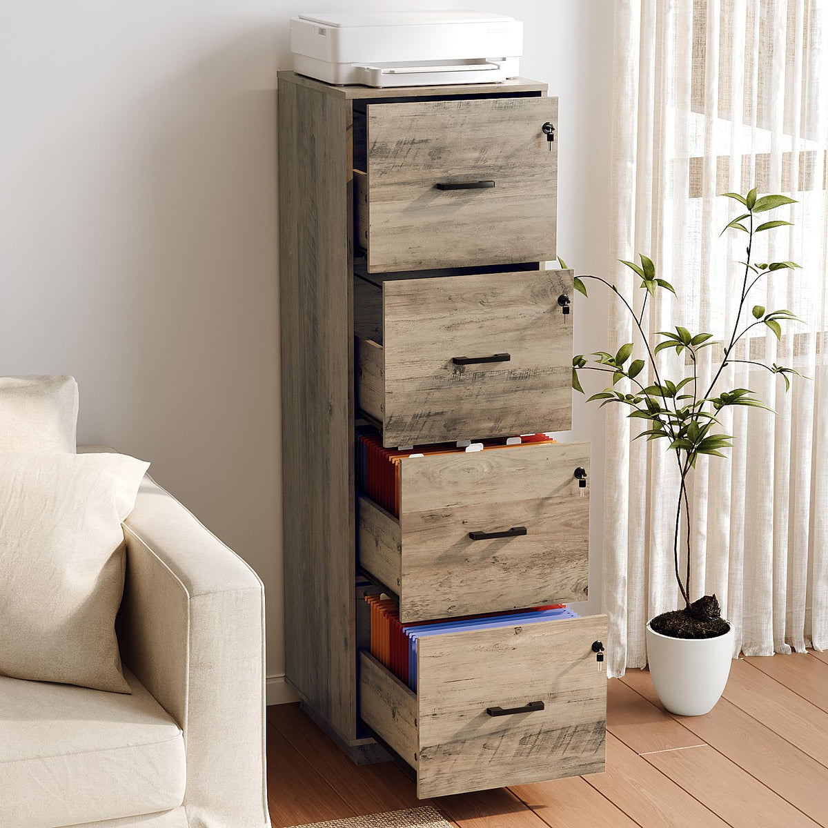 4 Drawer Wood File Cabinet with Lock U3122