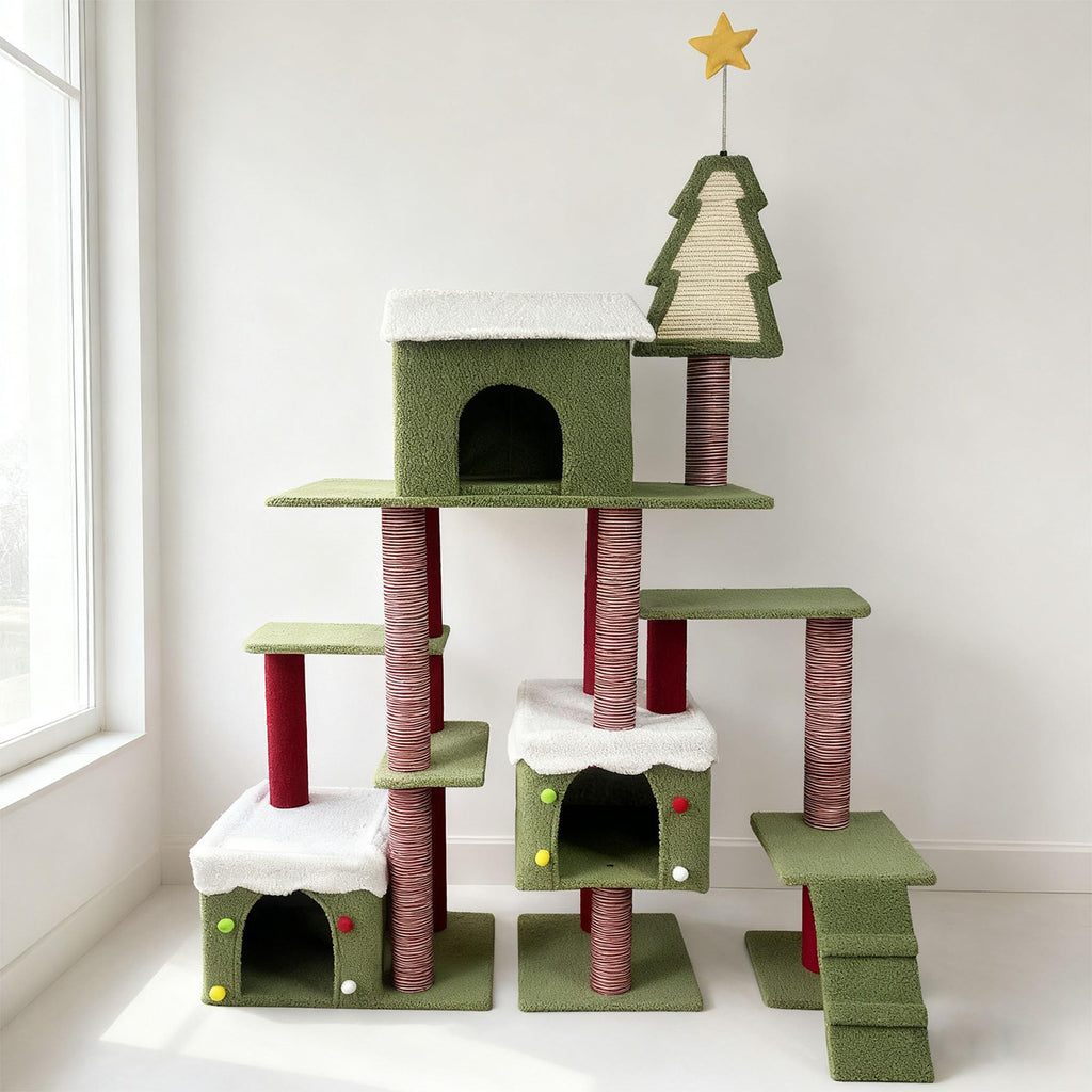 60 Inch Extra Large Cat Tree with 3 Condos and Climbing Ladder D71424