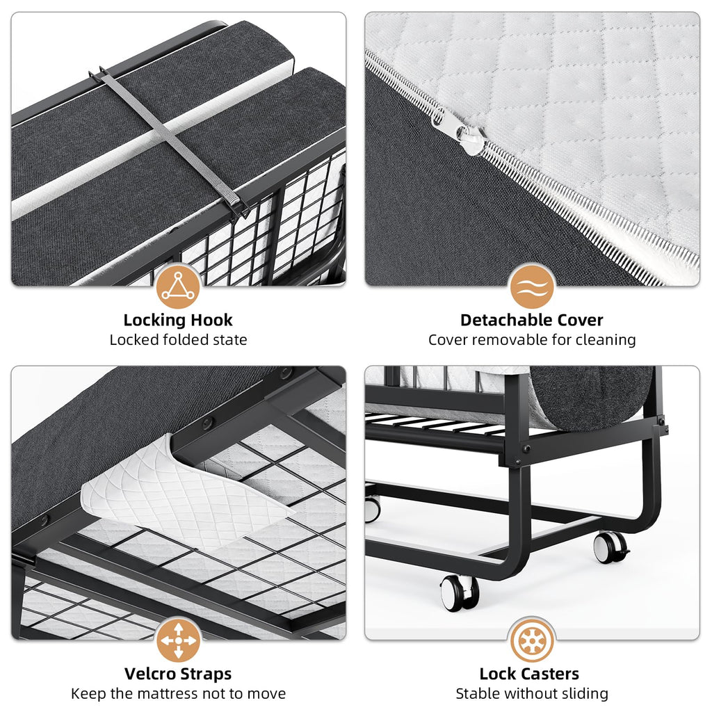 Folding Bed with Mattress and Storage Cover, Twin Size, 5-inch Memory Foam Mattress N359253