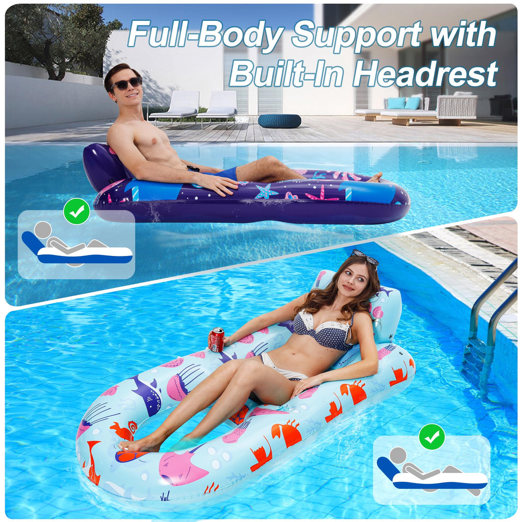 4 Pack Inflatable Pool Lounger with Cup Holder C219