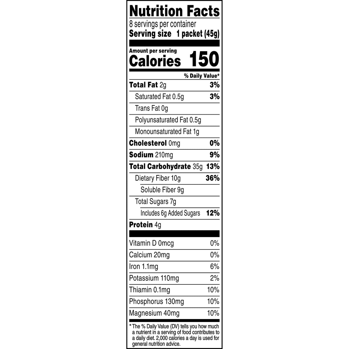 High Fiber Instant Oatmeal 8 Ct O90758