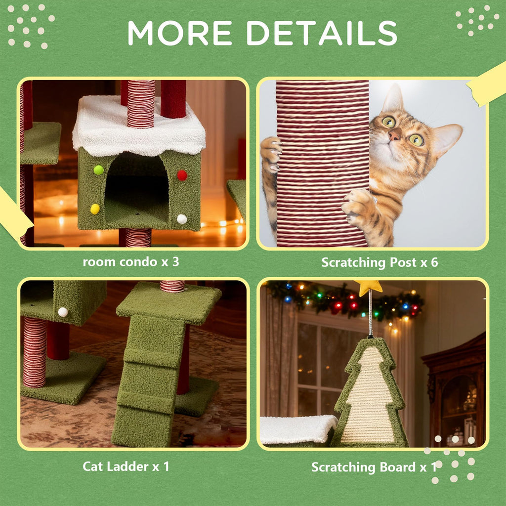 60 Inch Extra Large Cat Tree with 3 Condos and Climbing Ladder D71424