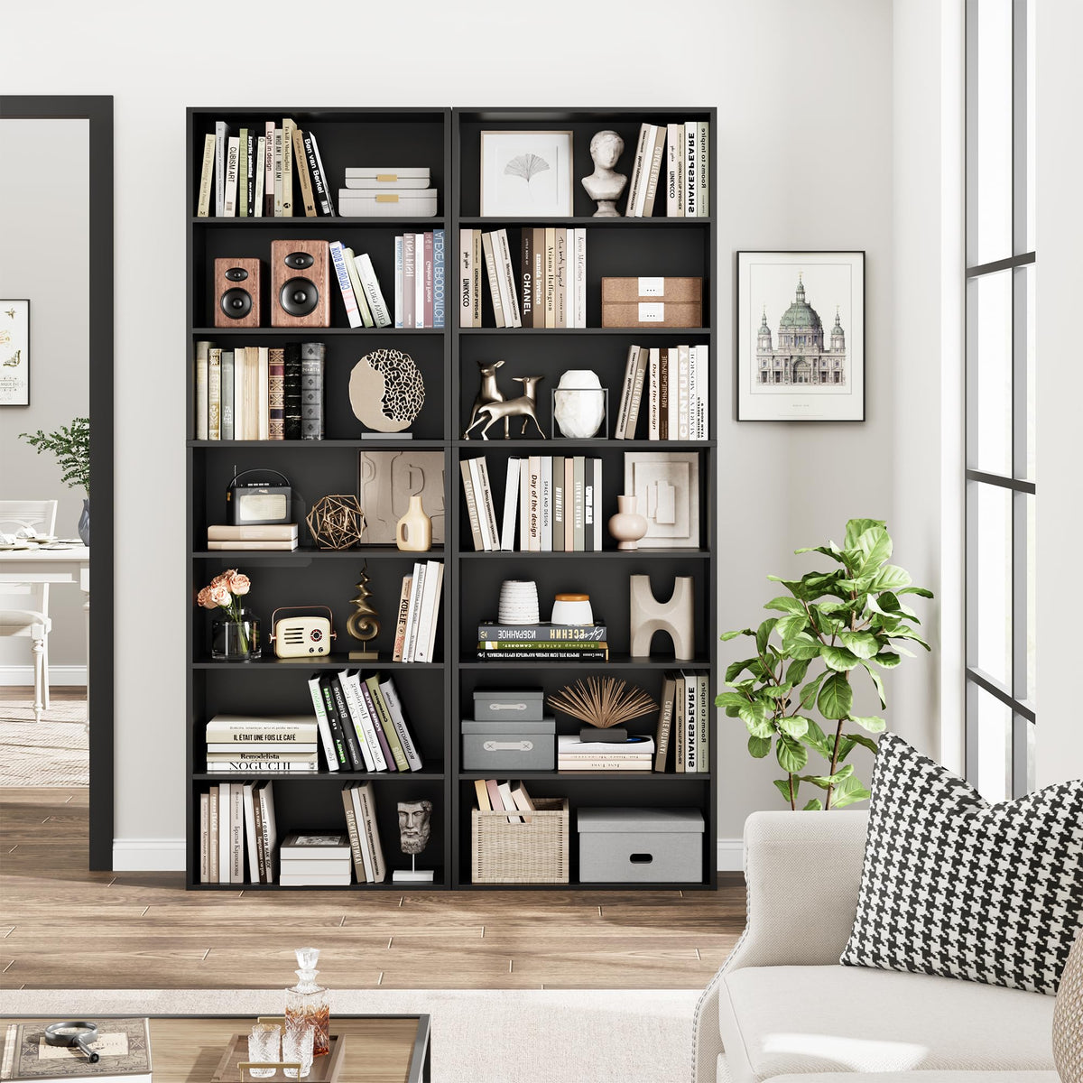 Black 7-Tier Bookshelf Q55974