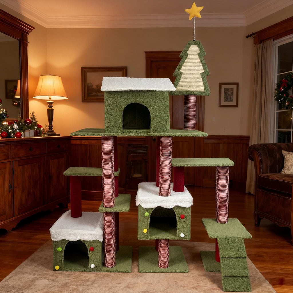 60 Inch Extra Large Cat Tree with 3 Condos and Climbing Ladder D71424