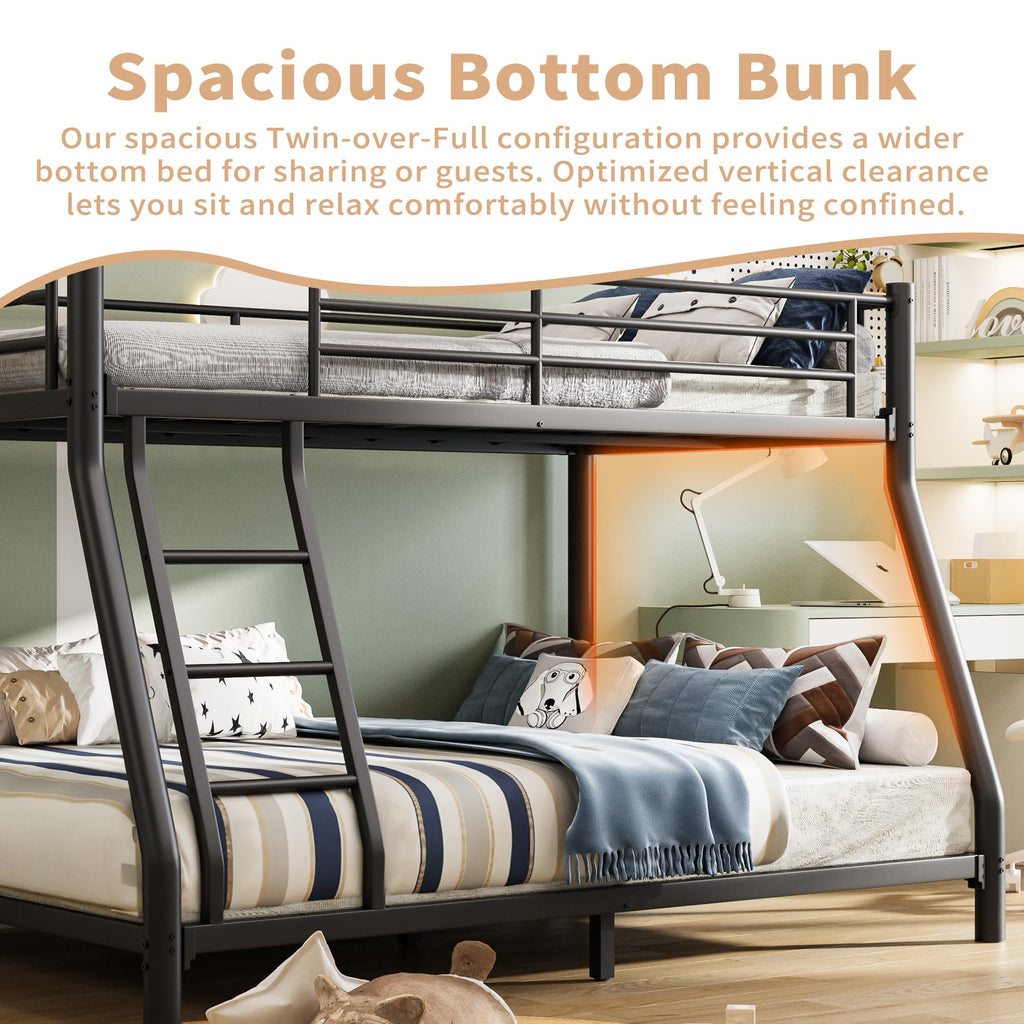 Twin Over Full Metal Bunk Bed with Guardrail and Ladder T3116