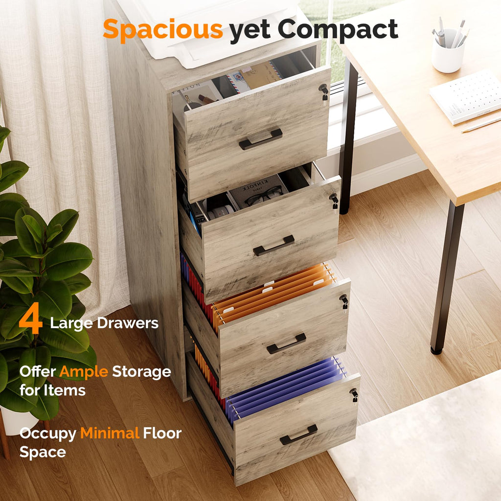 4 Drawer Wood File Cabinet with Lock U3122