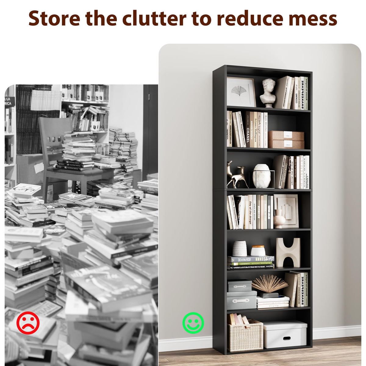 Black 7-Tier Bookshelf Q55974