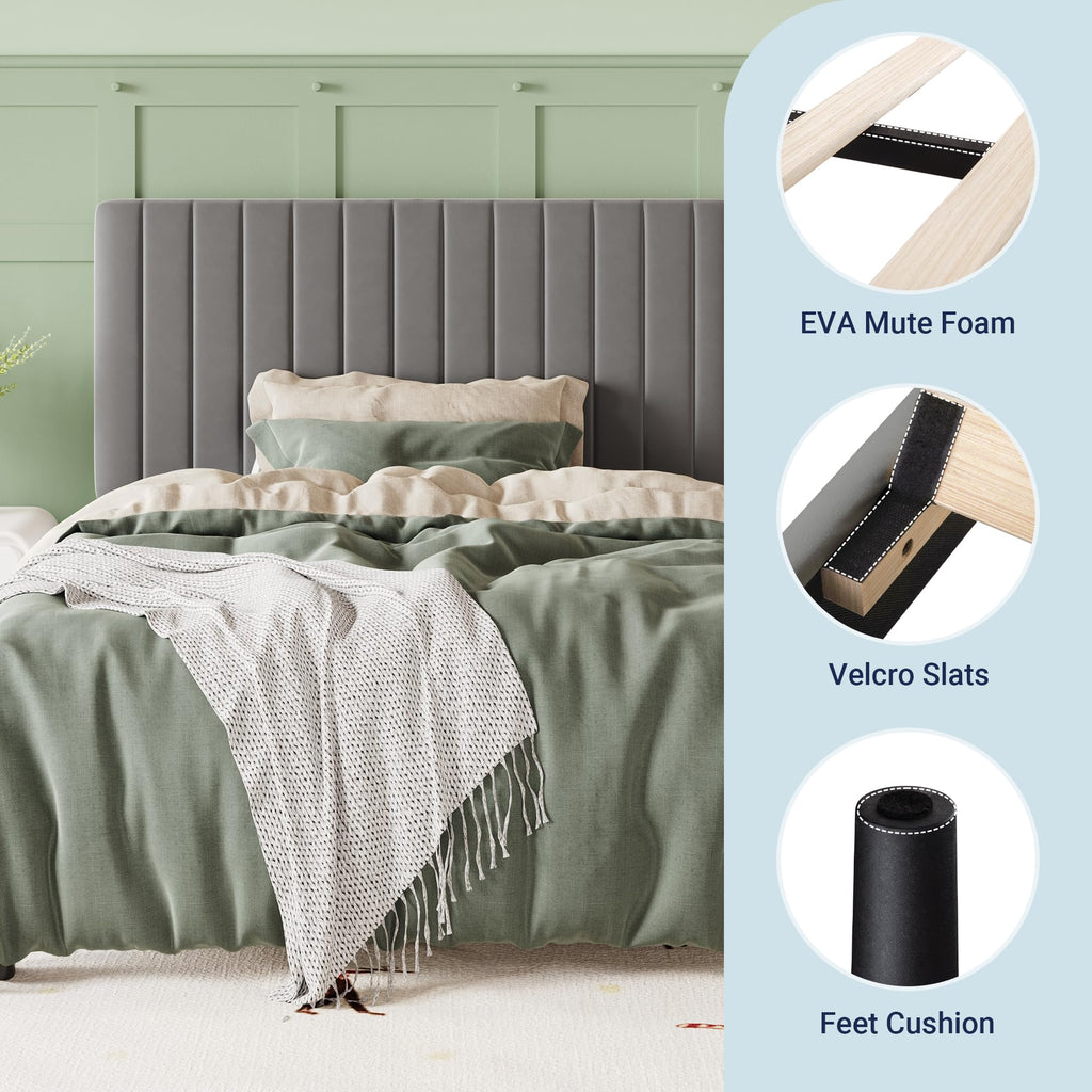 Grey Velvet Upholstered Twin Bed Frame L845638