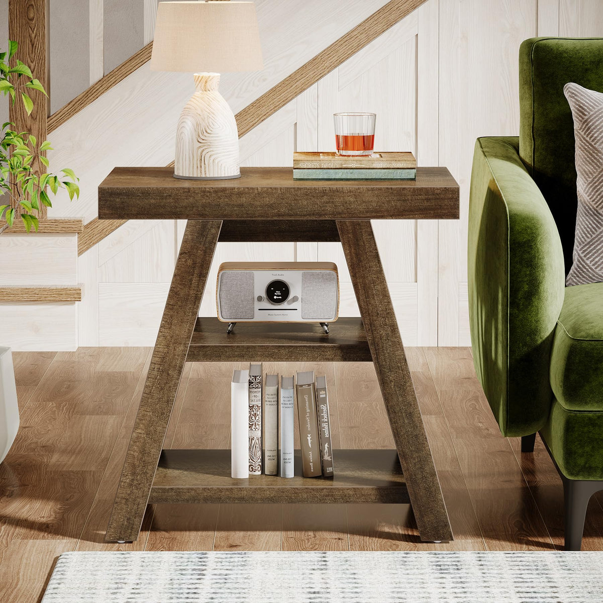 3-Tier Wooden Sofa Side Table with Trapezoid Legs Z24666