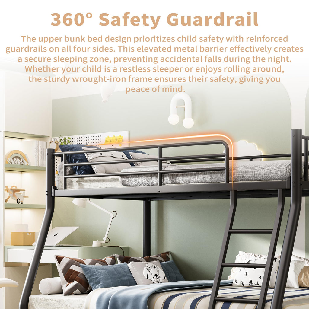 Twin Over Full Metal Bunk Bed with Guardrail and Ladder T3116