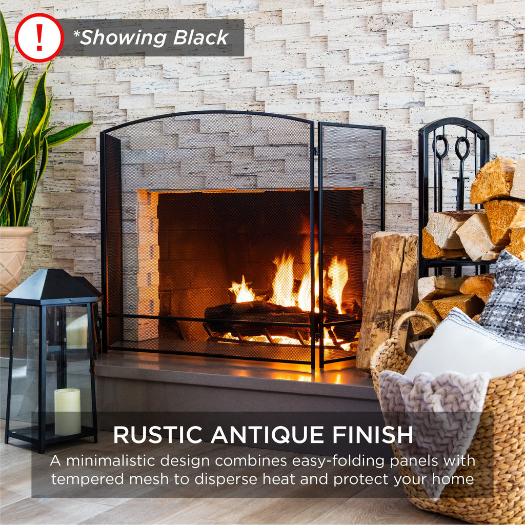 47.5x27.25in 3-Panel Steel Mesh Fireplace Screen J815535