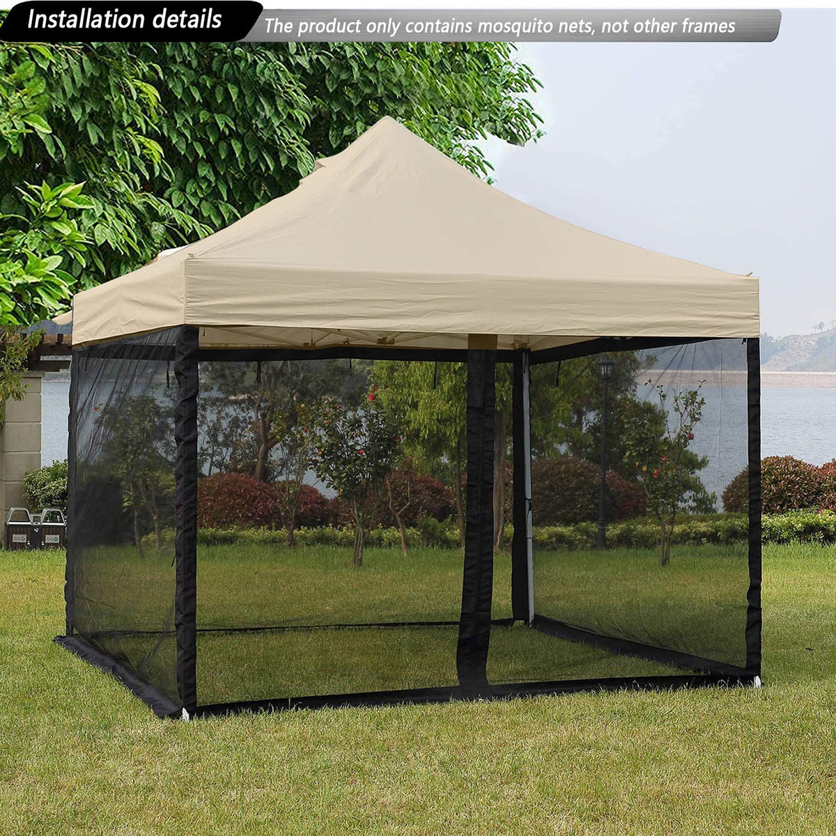 10x10 Black Replacement Mosquito Netting Sidewall Screen with Zipper M79970