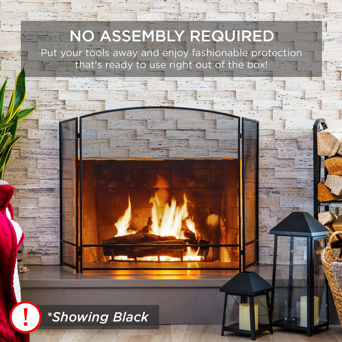 47.5x27.25in 3-Panel Steel Mesh Fireplace Screen J815535