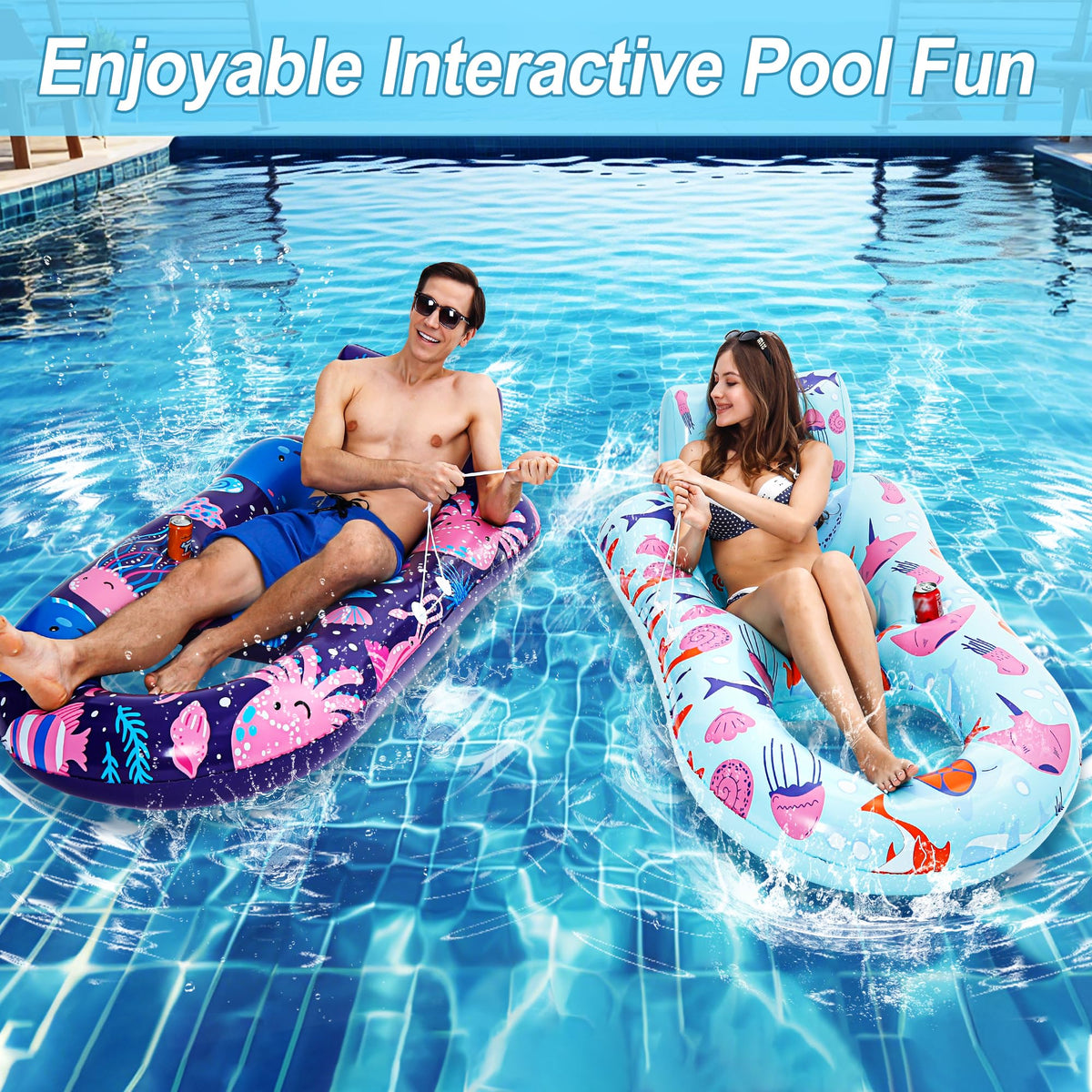4 Pack Inflatable Pool Lounger with Cup Holder C219