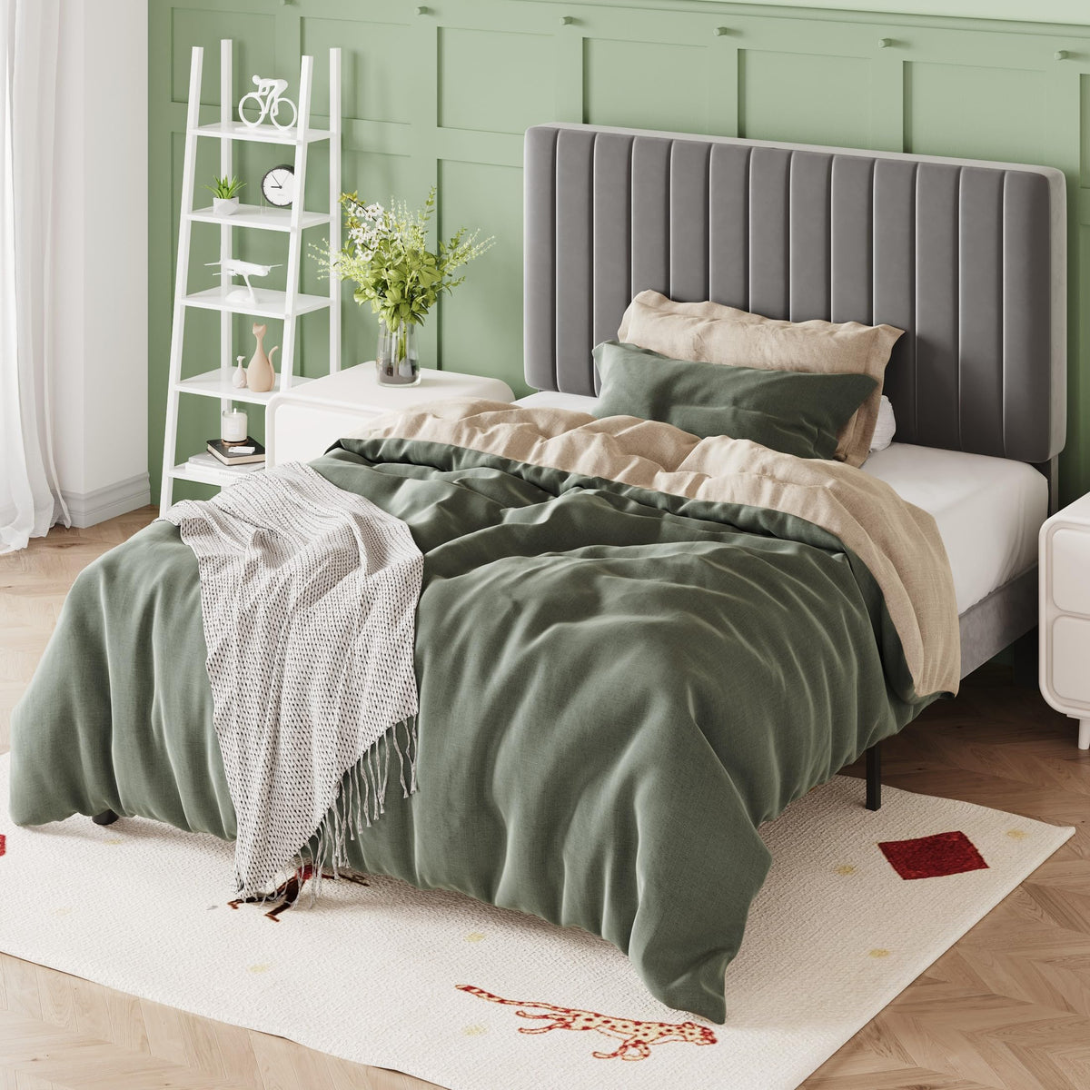 Grey Velvet Upholstered Twin Bed Frame L845638