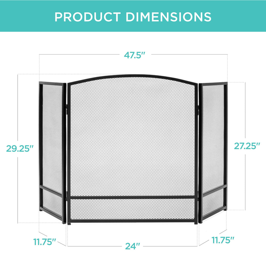 47.5x27.25in 3-Panel Steel Mesh Fireplace Screen J815535