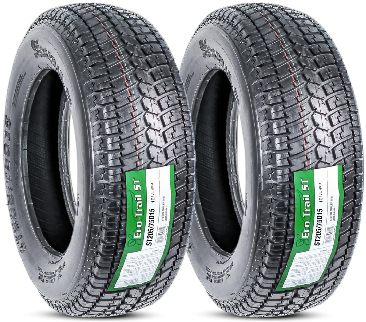 2-Pack ST205/75D15 15 Inch Deep Tread Trailer Tire Load Range C T2374