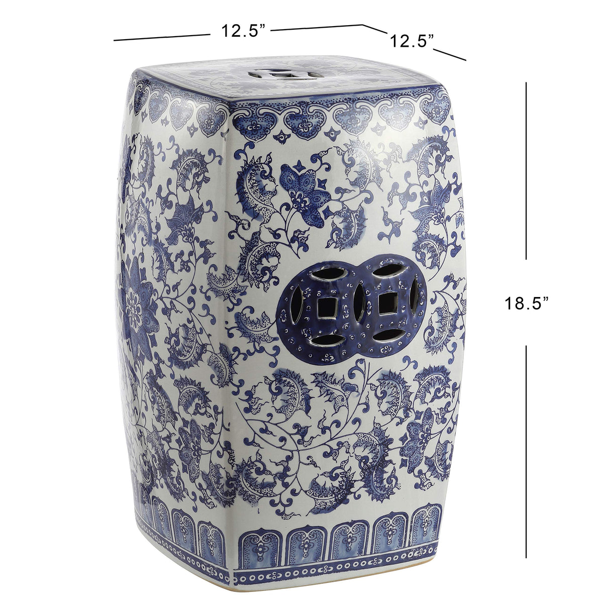 Blue White Ceramic Square Garden Stool U324362