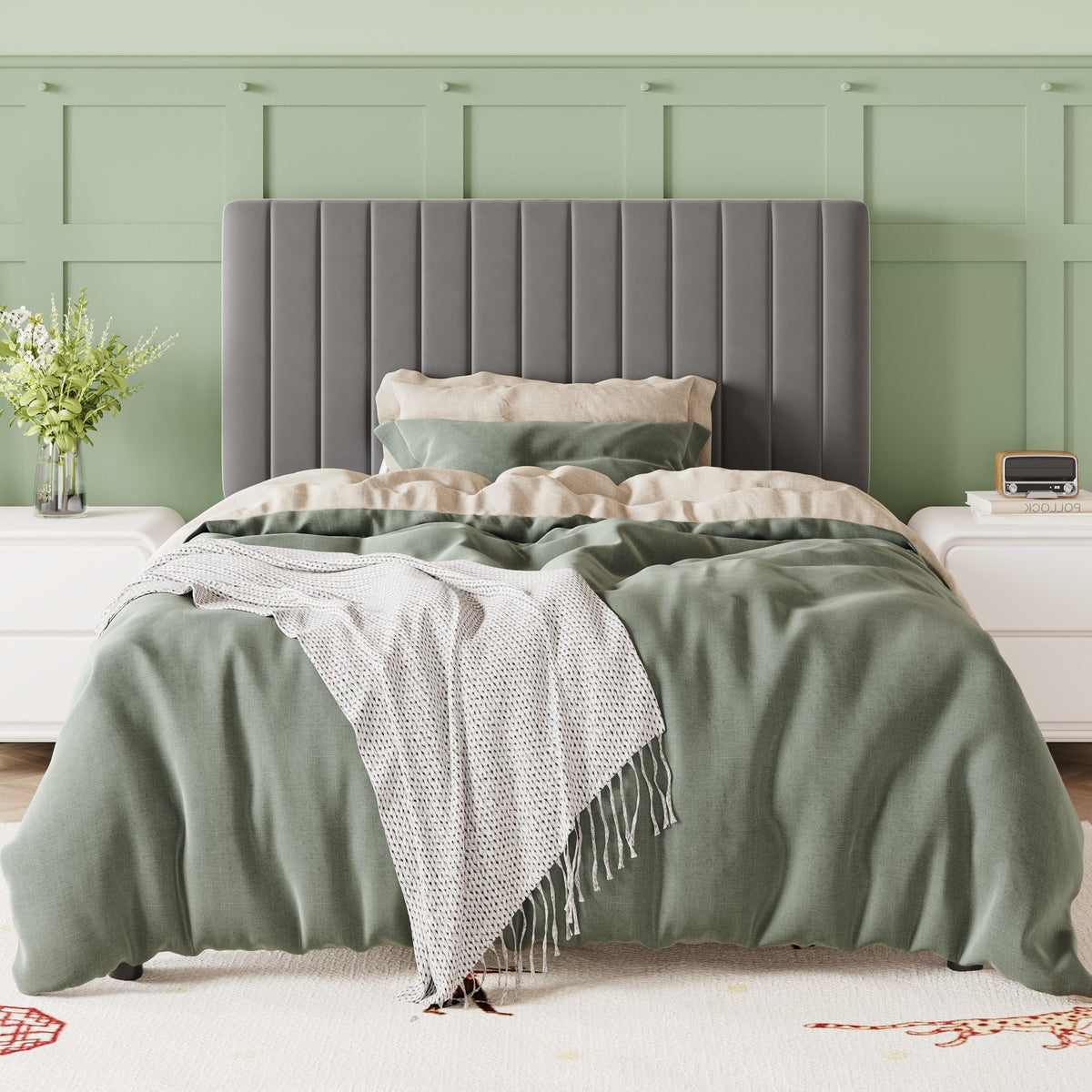 Grey Velvet Upholstered Twin Bed Frame L845638