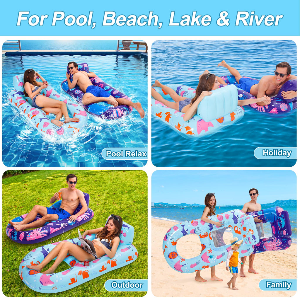 4 Pack Inflatable Pool Lounger with Cup Holder C219