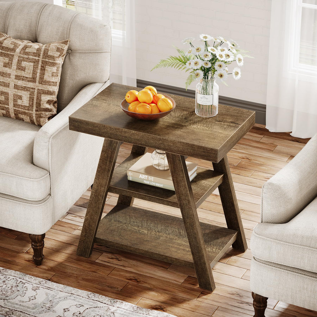 3-Tier Wooden Sofa Side Table with Trapezoid Legs Z24666