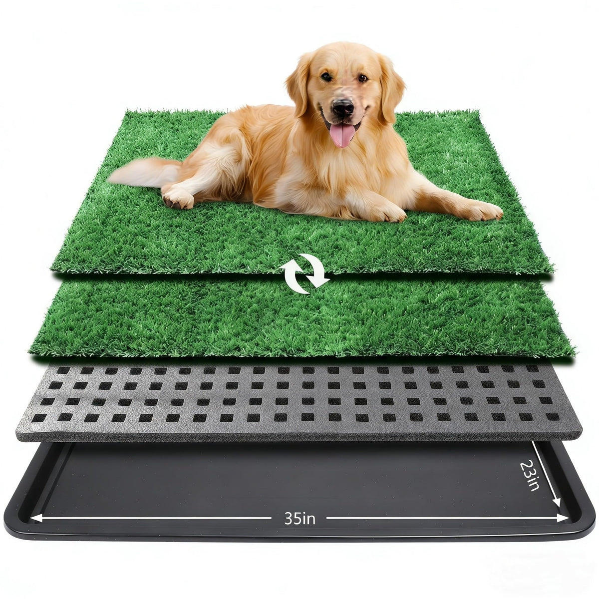 Dog Grass Pad with Tray, 35 x 23 in, 2 Replacement Turf Pads J752