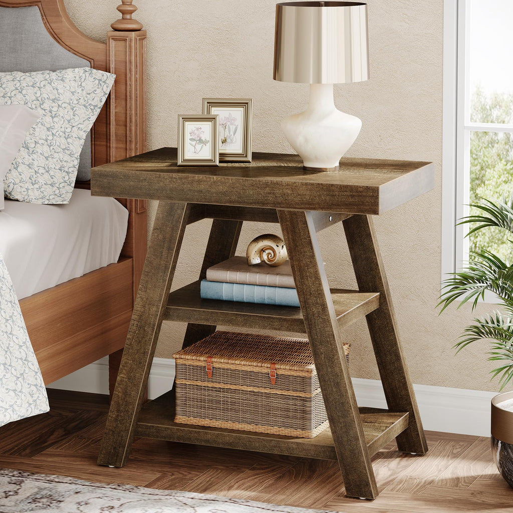 3-Tier Wooden Sofa Side Table with Trapezoid Legs Z24666